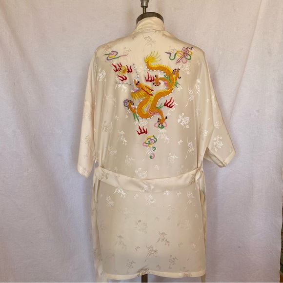 NWT silk ivory hand embroidered golden dragon  kimono robe - Picture 8 of 9